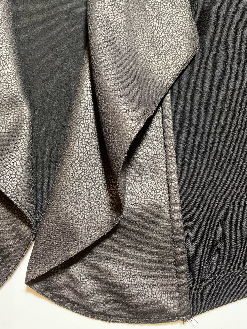 Chicos Travelers Jacket Black Faux Leather Draped Open Front 3/4 sleeve. Size 12 - Picture 8 of 9